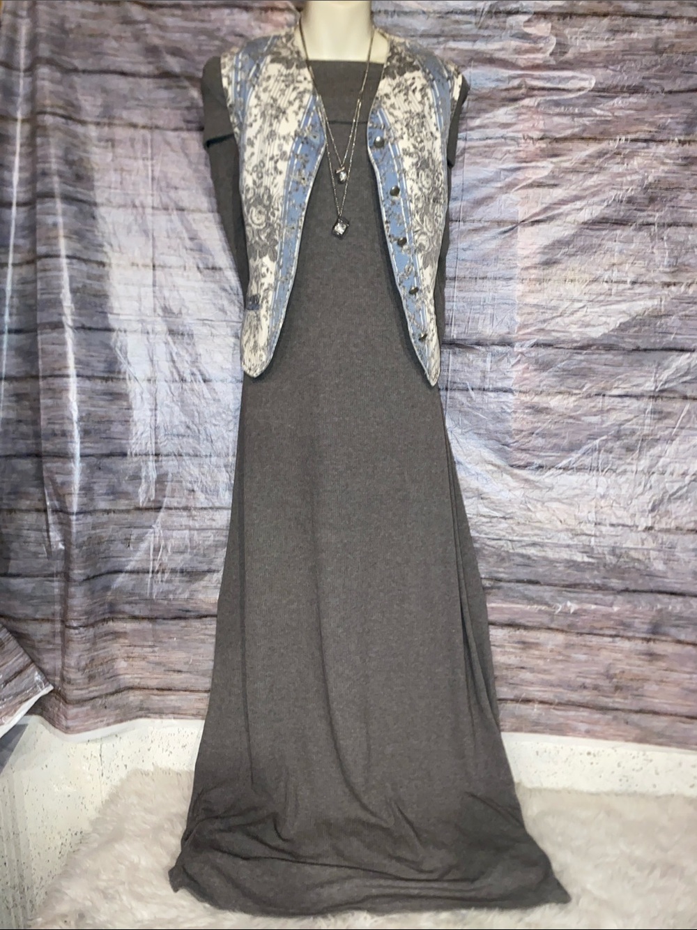 Wild Fable Off The Shoulder Long Sleeve Gray Maxi Dress